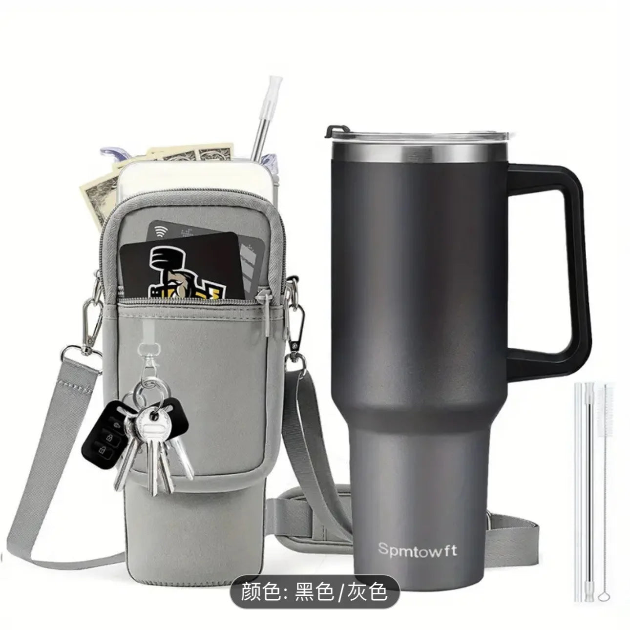 40oz Stainless Steel Tumbler SUS304 Water Bottle Double Vacuum Travel Mug with Handle Straw Lid & Carrier Bag for Gym Outdoor
