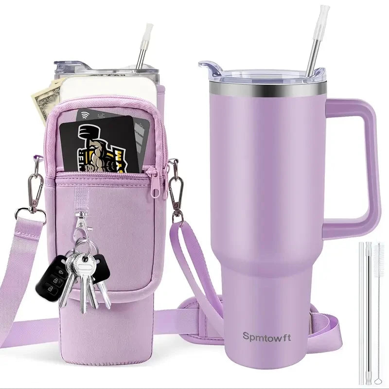 40oz Stainless Steel Tumbler SUS304 Water Bottle Double Vacuum Travel Mug with Handle Straw Lid & Carrier Bag for Gym Outdoor
