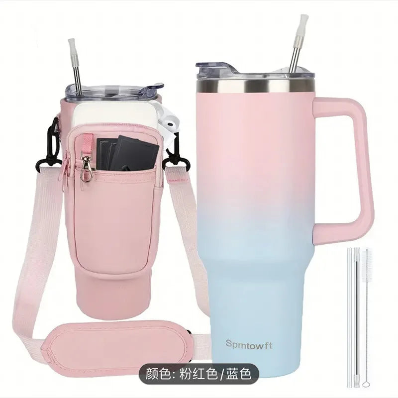 40oz Stainless Steel Tumbler SUS304 Water Bottle Double Vacuum Travel Mug with Handle Straw Lid & Carrier Bag for Gym Outdoor