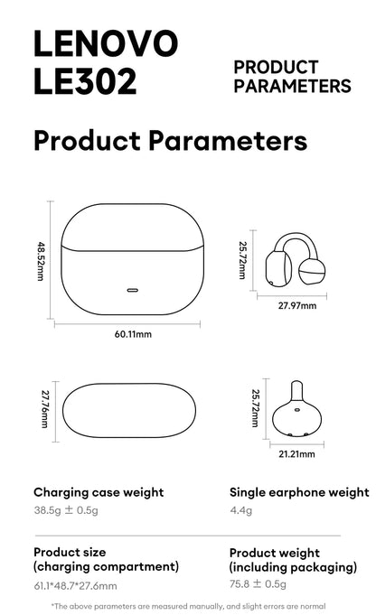 Choice Lenovo LE302 OWS Wireless Ear Clip Earbuds Bluetooth Low Latency HD Call HiFi Stereo Music Sports Open Ear Headphones New
