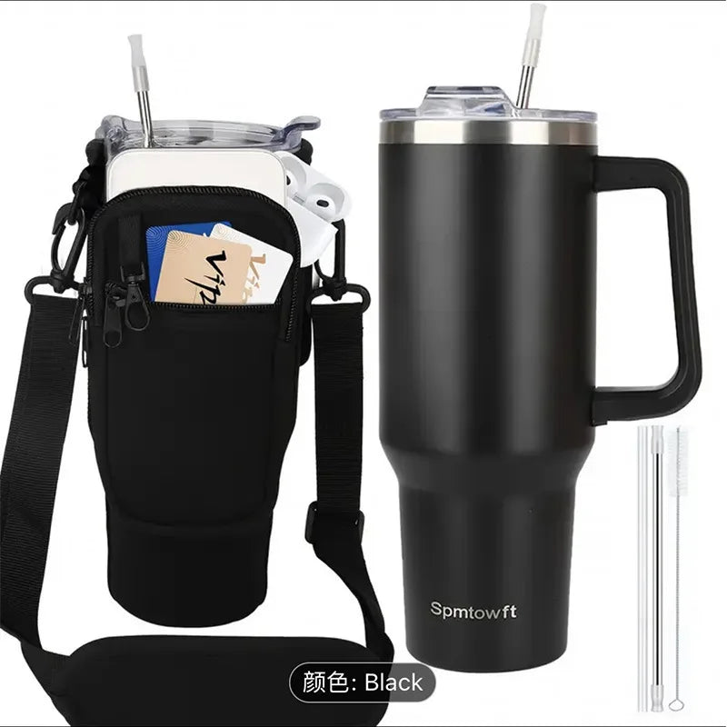 40oz Stainless Steel Tumbler SUS304 Water Bottle Double Vacuum Travel Mug with Handle Straw Lid & Carrier Bag for Gym Outdoor
