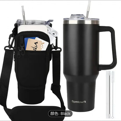 40oz Stainless Steel Tumbler SUS304 Water Bottle Double Vacuum Travel Mug with Handle Straw Lid & Carrier Bag for Gym Outdoor