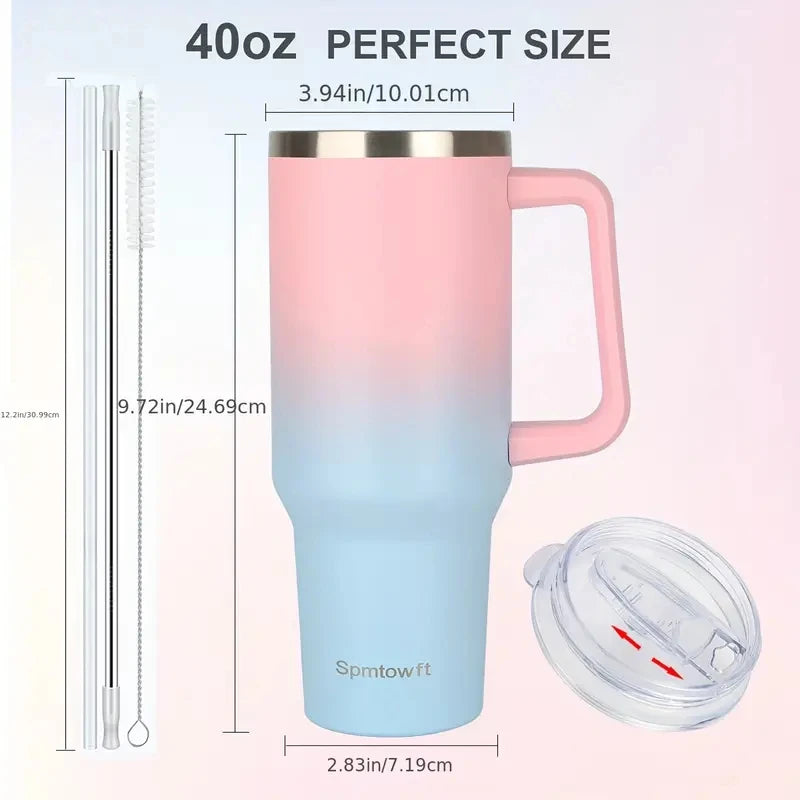 40oz Stainless Steel Tumbler SUS304 Water Bottle Double Vacuum Travel Mug with Handle Straw Lid & Carrier Bag for Gym Outdoor