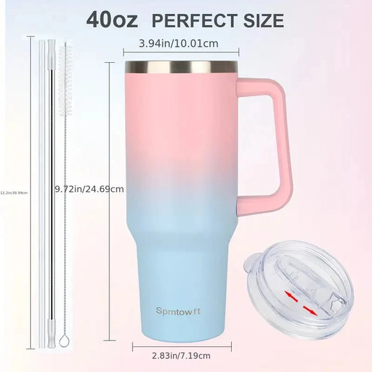40oz Stainless Steel Tumbler SUS304 Water Bottle Double Vacuum Travel Mug with Handle Straw Lid & Carrier Bag for Gym Outdoor