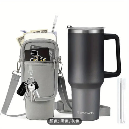 40oz Stainless Steel Tumbler SUS304 Water Bottle Double Vacuum Travel Mug with Handle Straw Lid & Carrier Bag for Gym Outdoor