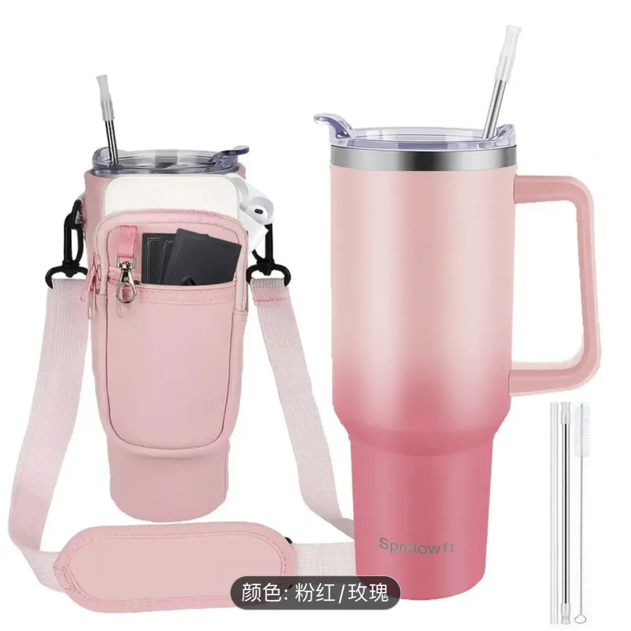 40oz Stainless Steel Tumbler SUS304 Water Bottle Double Vacuum Travel Mug with Handle Straw Lid & Carrier Bag for Gym Outdoor