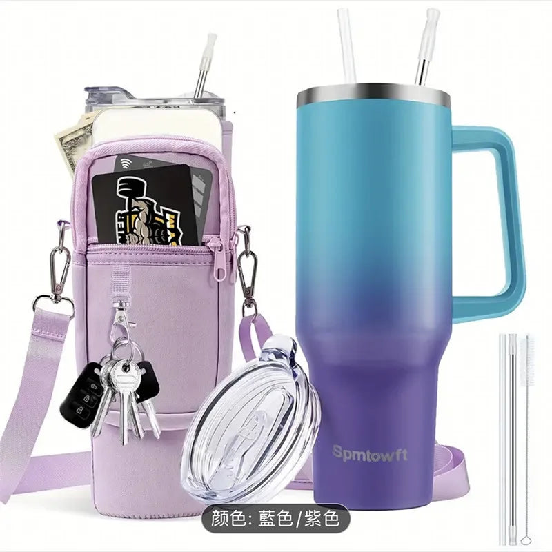 40oz Stainless Steel Tumbler SUS304 Water Bottle Double Vacuum Travel Mug with Handle Straw Lid & Carrier Bag for Gym Outdoor