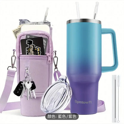 40oz Stainless Steel Tumbler SUS304 Water Bottle Double Vacuum Travel Mug with Handle Straw Lid & Carrier Bag for Gym Outdoor