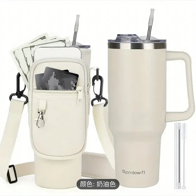 40oz Stainless Steel Tumbler SUS304 Water Bottle Double Vacuum Travel Mug with Handle Straw Lid & Carrier Bag for Gym Outdoor
