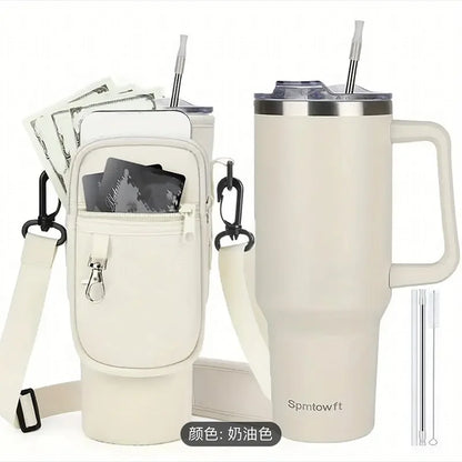 40oz Stainless Steel Tumbler SUS304 Water Bottle Double Vacuum Travel Mug with Handle Straw Lid & Carrier Bag for Gym Outdoor